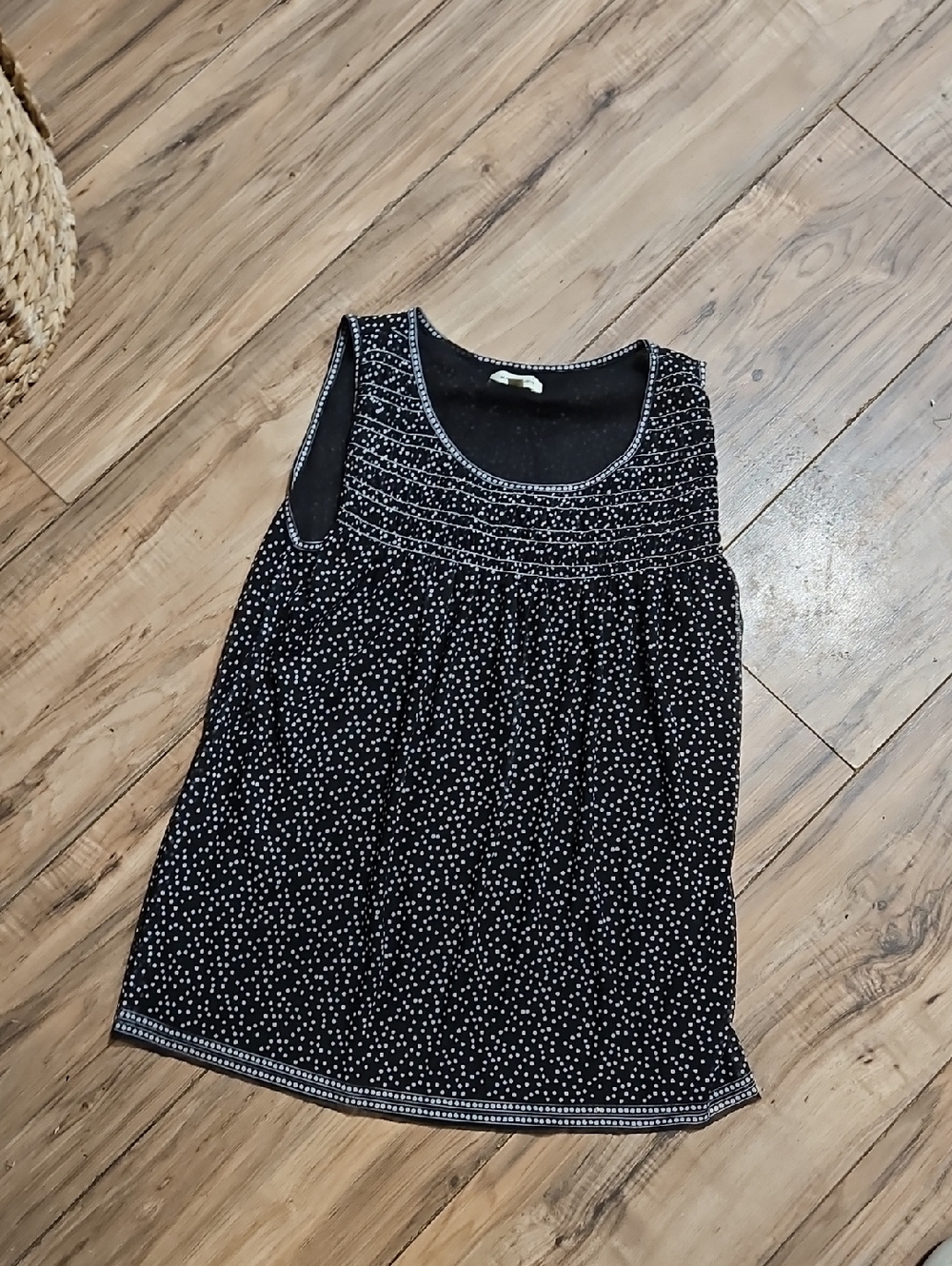 Max Studio Black Sleeveless Polka Dot Smocked Tank